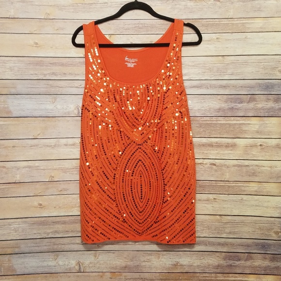 Lane Bryant Tops - Lane Bryant Orange Rayon/Spandex Sequin Top  SZ 16